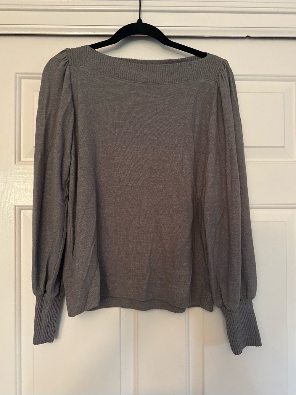 LOFT Gray Boatneck Long-Sleeve Knit Top